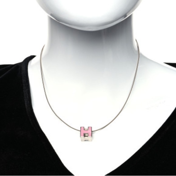 Hermès: Reversible Cubed Palladium Lacquered Cage d'H Pendant Necklace (Pink) - Picture 7 of 15